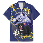 Tasimania Devil Australia Day Hawaiian Shirt Aussie Aussie Aussie Oi! Oi! Oi! - Blue