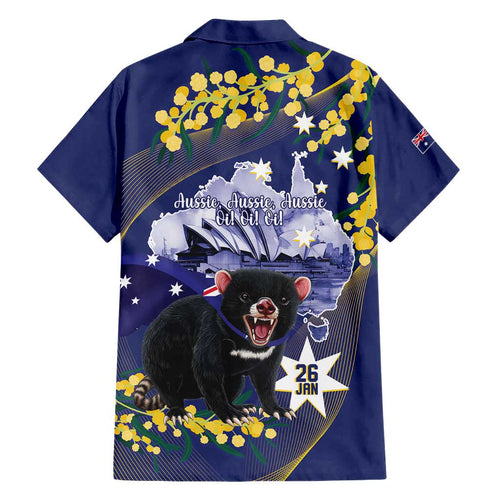 Tasimania Devil Australia Day Hawaiian Shirt Aussie Aussie Aussie Oi! Oi! Oi! - Blue