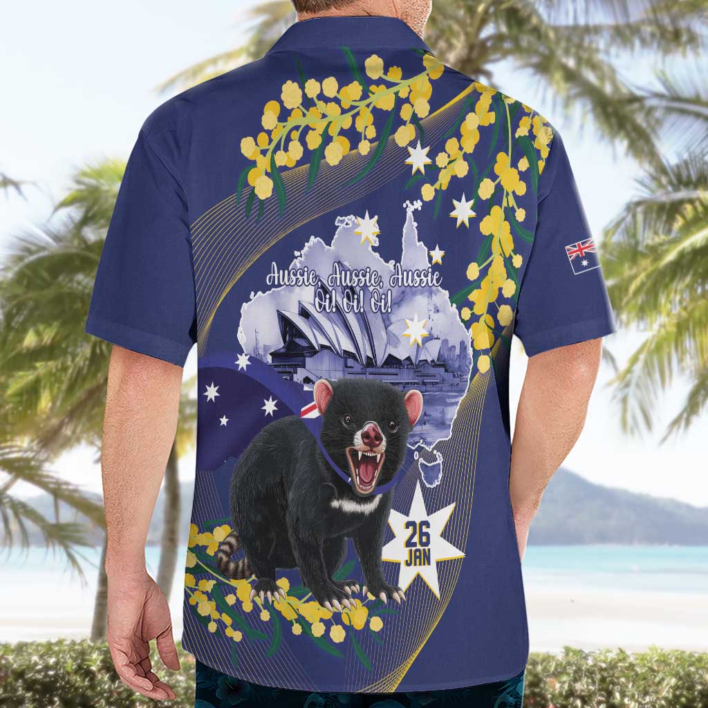 Tasimania Devil Australia Day Hawaiian Shirt Aussie Aussie Aussie Oi! Oi! Oi! - Blue