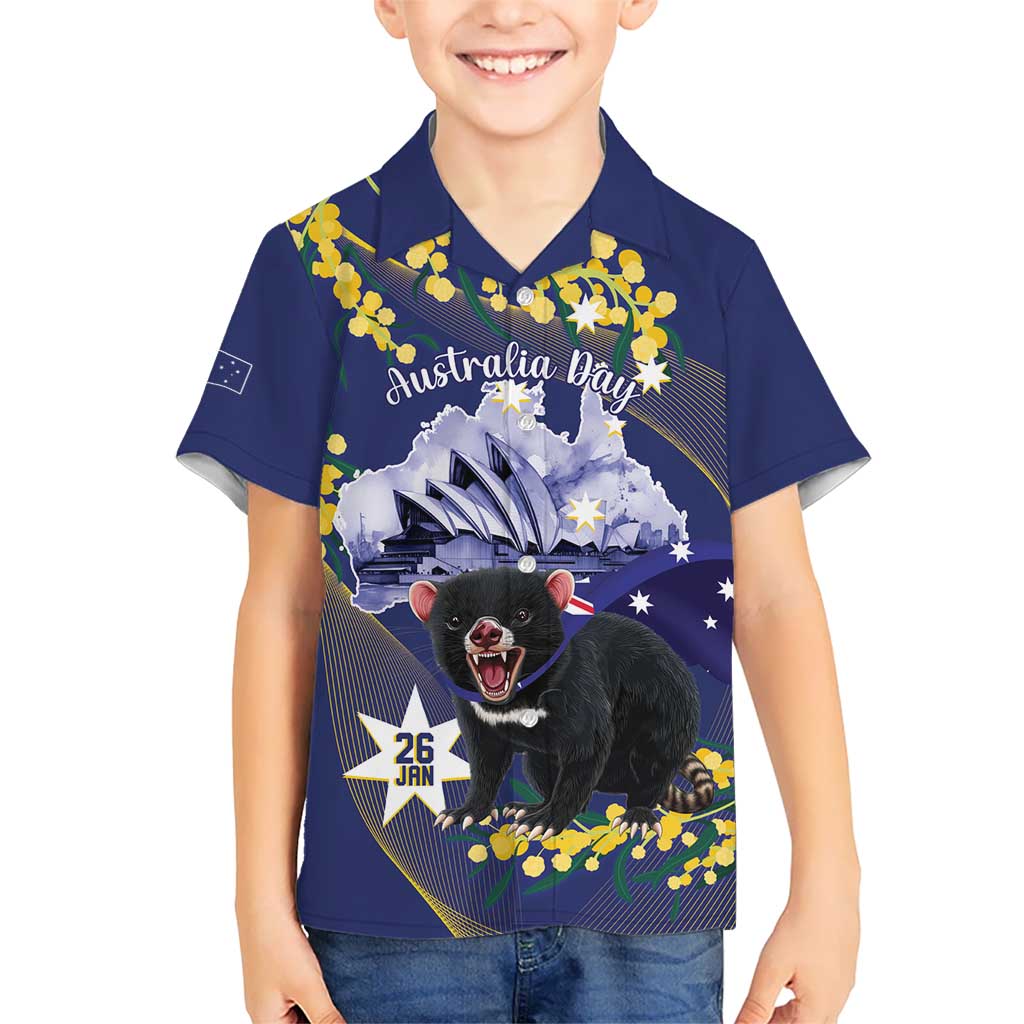 Tasimania Devil Australia Day Hawaiian Shirt Aussie Aussie Aussie Oi! Oi! Oi! - Blue