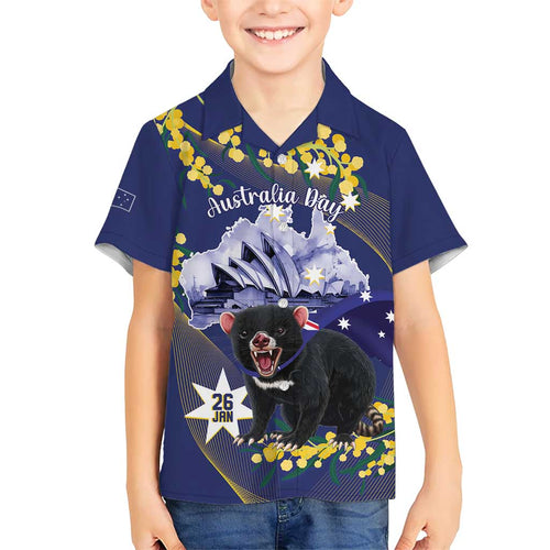 Tasimania Devil Australia Day Hawaiian Shirt Aussie Aussie Aussie Oi! Oi! Oi! - Blue