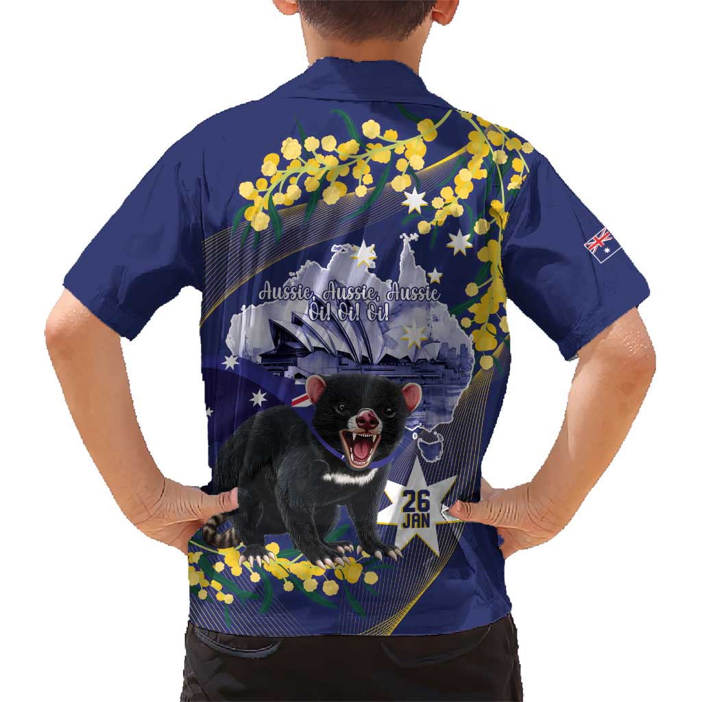 Tasimania Devil Australia Day Hawaiian Shirt Aussie Aussie Aussie Oi! Oi! Oi! - Blue