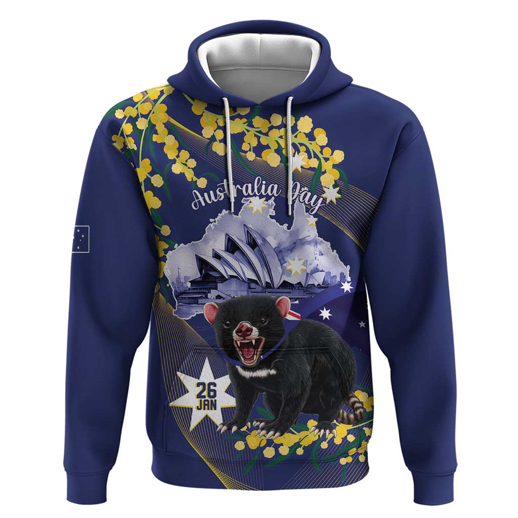 Tasimania Devil Australia Day Hoodie Aussie Aussie Aussie Oi! Oi! Oi! - Blue