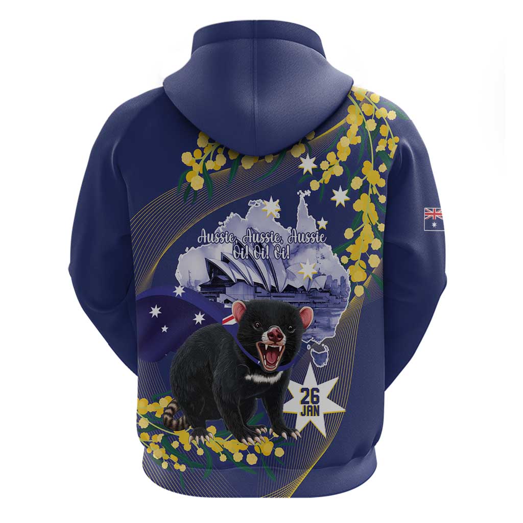 Tasimania Devil Australia Day Hoodie Aussie Aussie Aussie Oi! Oi! Oi! - Blue