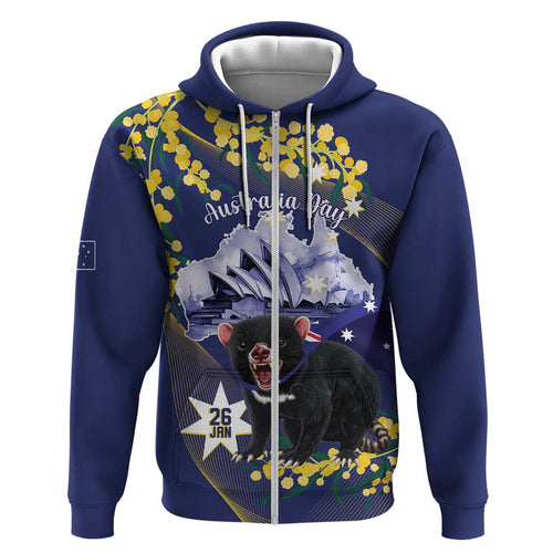 Tasimania Devil Australia Day Hoodie Aussie Aussie Aussie Oi! Oi! Oi! - Blue