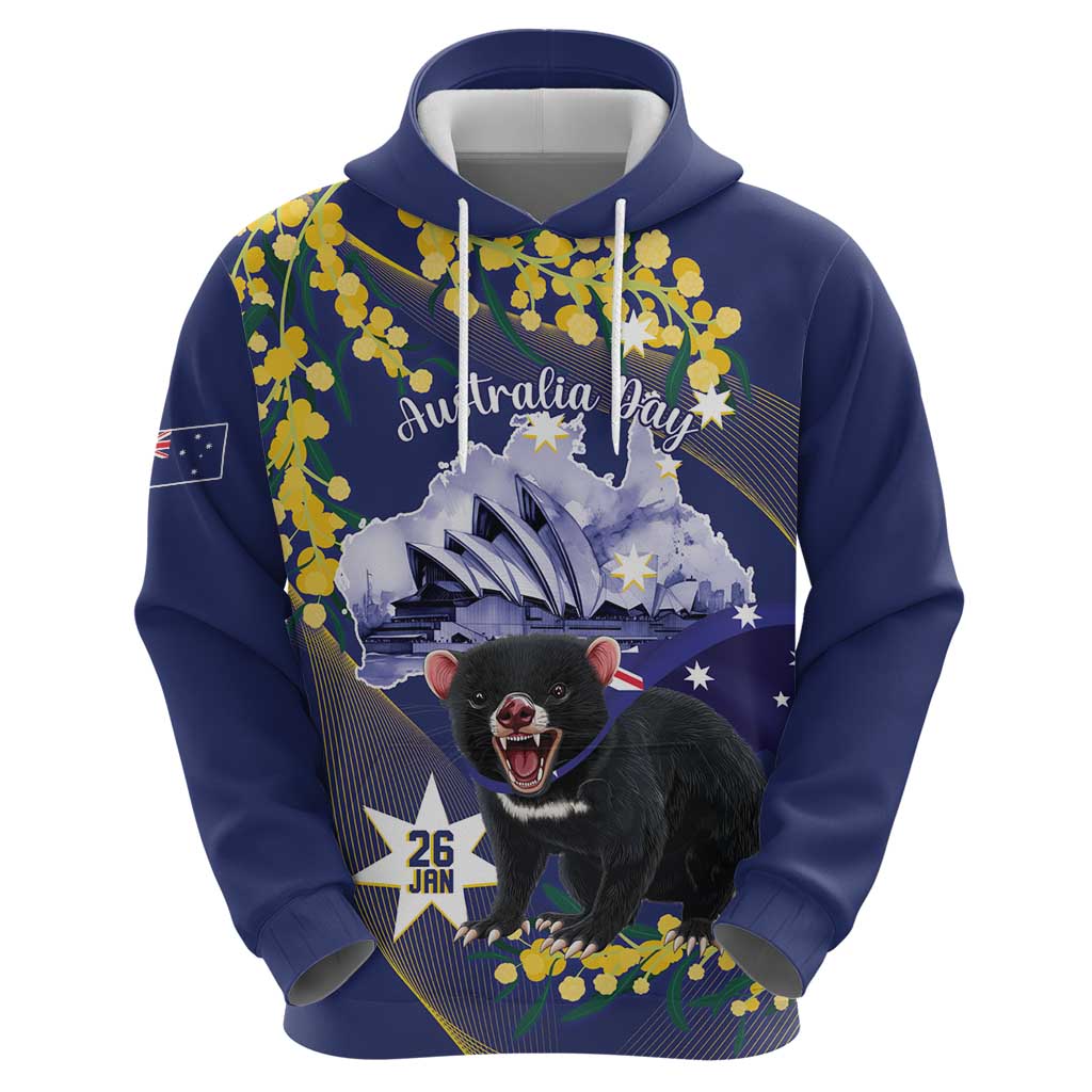 Tasimania Devil Australia Day Hoodie Aussie Aussie Aussie Oi! Oi! Oi! - Blue