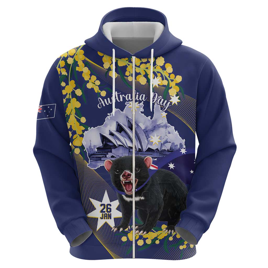 Tasimania Devil Australia Day Hoodie Aussie Aussie Aussie Oi! Oi! Oi! - Blue