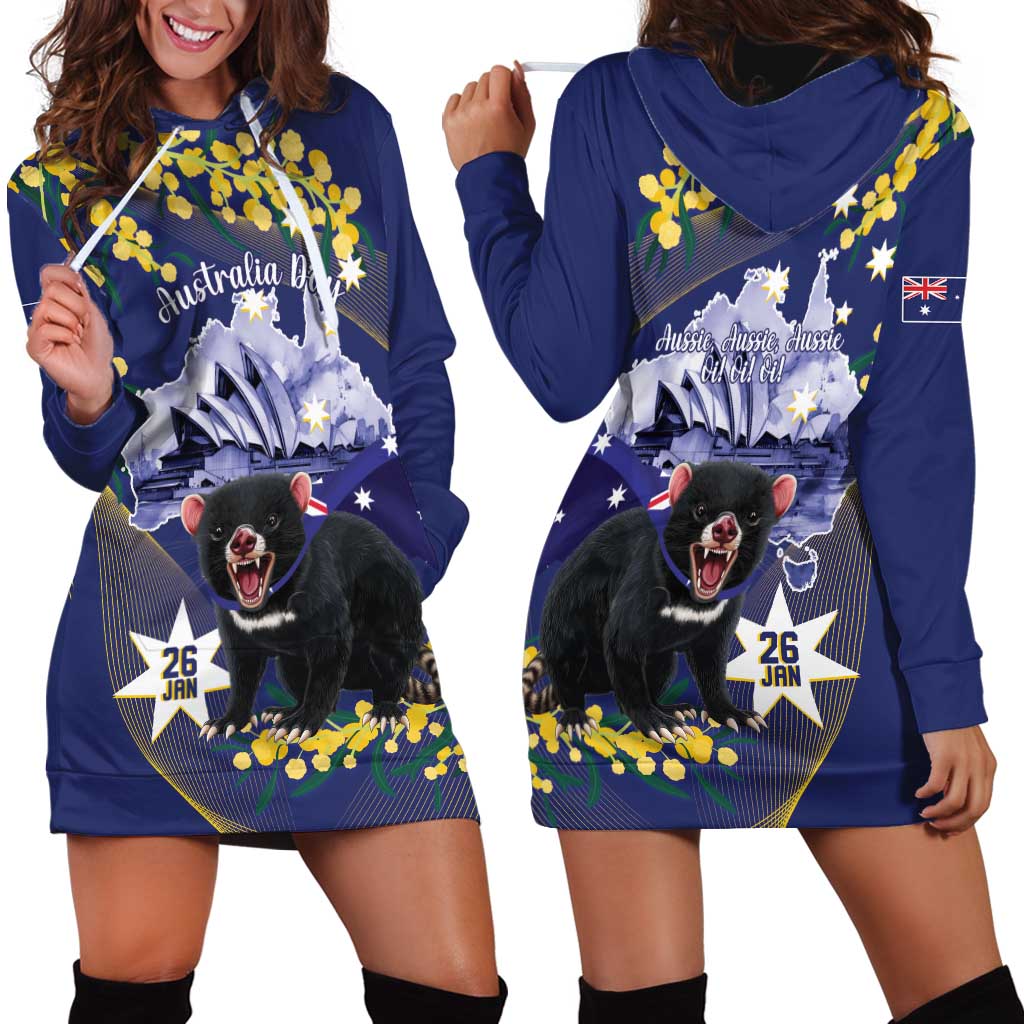Tasimania Devil Australia Day Hoodie Dress Aussie Aussie Aussie Oi! Oi! Oi! - Blue