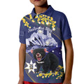 Tasimania Devil Australia Day Kid Polo Shirt Aussie Aussie Aussie Oi! Oi! Oi! - Blue