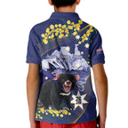 Tasimania Devil Australia Day Kid Polo Shirt Aussie Aussie Aussie Oi! Oi! Oi! - Blue