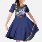 Tasimania Devil Australia Day Kid Short Sleeve Dress Aussie Aussie Aussie Oi! Oi! Oi! - Blue