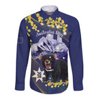 Tasimania Devil Australia Day Long Sleeve Button Shirt Aussie Aussie Aussie Oi! Oi! Oi! - Blue