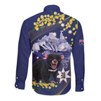 Tasimania Devil Australia Day Long Sleeve Button Shirt Aussie Aussie Aussie Oi! Oi! Oi! - Blue