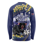 Tasimania Devil Australia Day Long Sleeve Shirt Aussie Aussie Aussie Oi! Oi! Oi! - Blue
