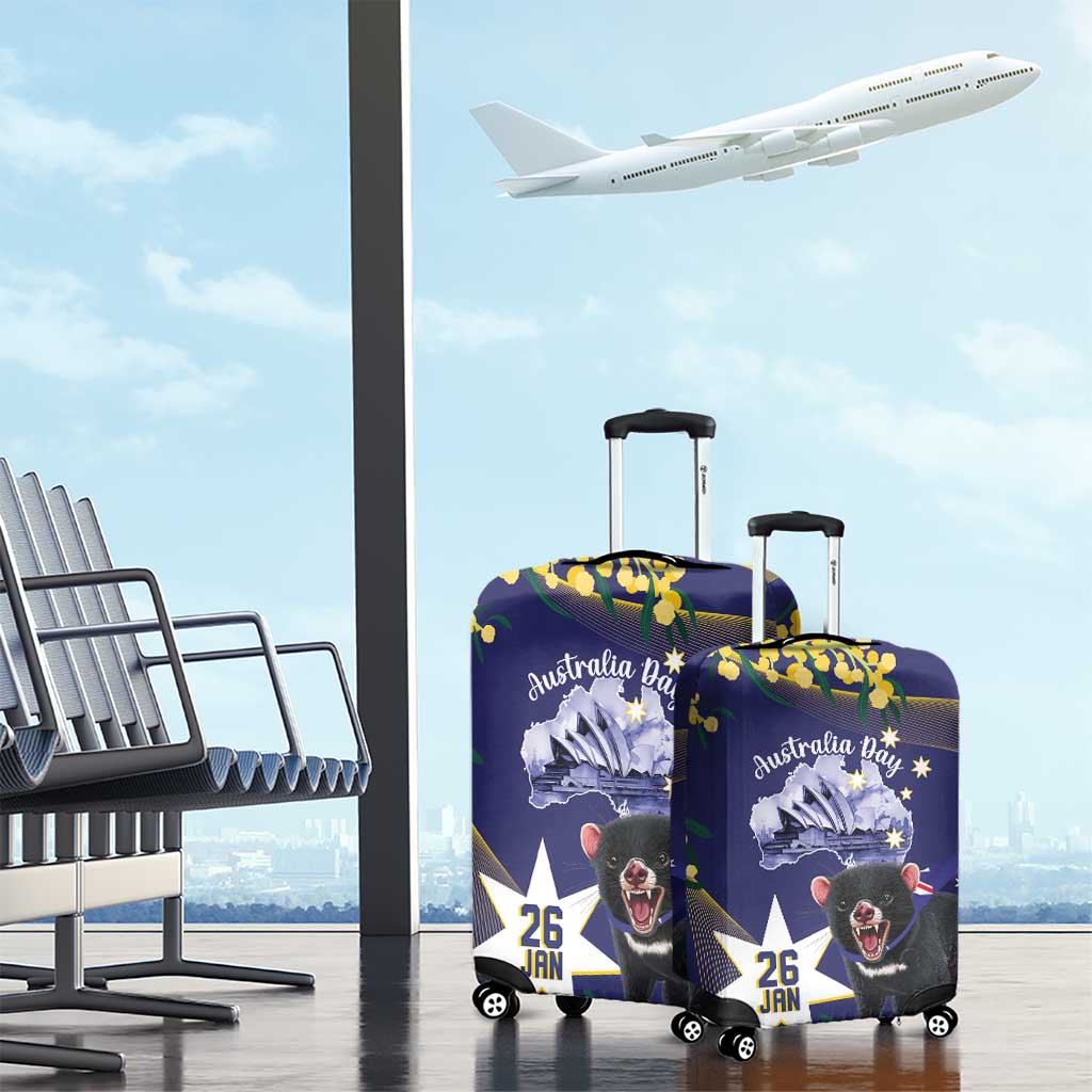 Tasimania Devil Australia Day Luggage Cover Aussie Aussie Aussie Oi! Oi! Oi! - Blue