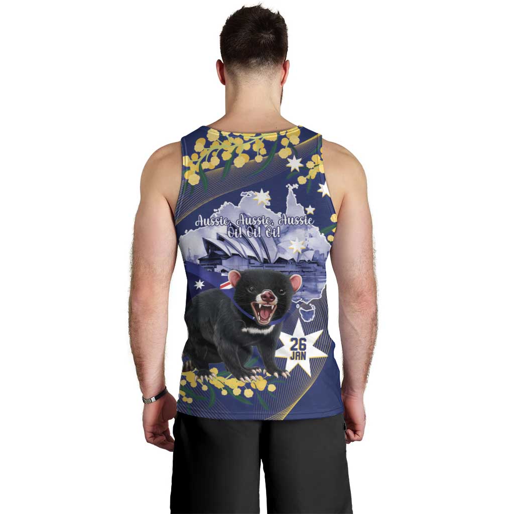 Tasimania Devil Australia Day Men Tank Top Aussie Aussie Aussie Oi! Oi! Oi! - Blue