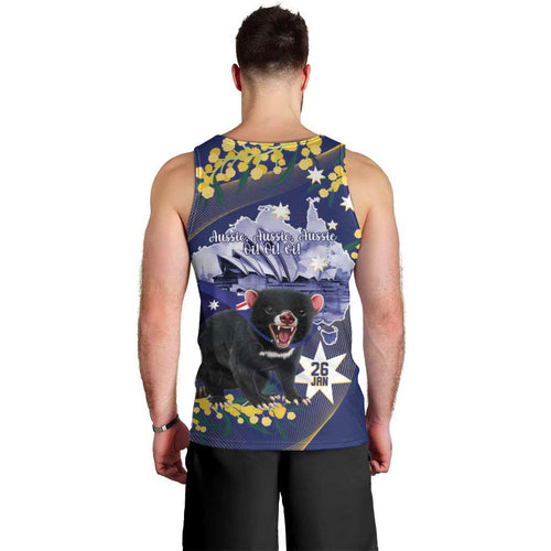 Tasimania Devil Australia Day Men Tank Top Aussie Aussie Aussie Oi! Oi! Oi! - Blue