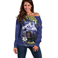 Tasimania Devil Australia Day Off Shoulder Sweater Aussie Aussie Aussie Oi! Oi! Oi! - Blue