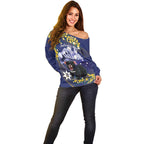 Tasimania Devil Australia Day Off Shoulder Sweater Aussie Aussie Aussie Oi! Oi! Oi! - Blue