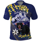 Tasimania Devil Australia Day Polo Shirt Aussie Aussie Aussie Oi! Oi! Oi! - Blue