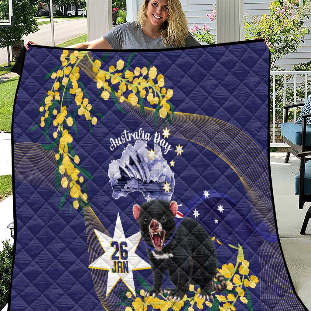 Tasimania Devil Australia Day Quilt Aussie Aussie Aussie Oi! Oi! Oi! - Blue