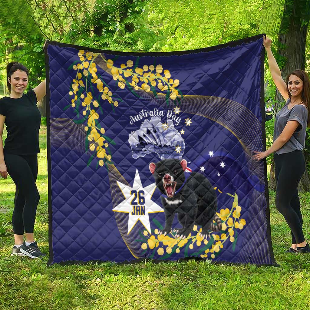 Tasimania Devil Australia Day Quilt Aussie Aussie Aussie Oi! Oi! Oi! - Blue