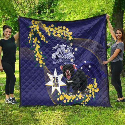 Tasimania Devil Australia Day Quilt Aussie Aussie Aussie Oi! Oi! Oi! - Blue