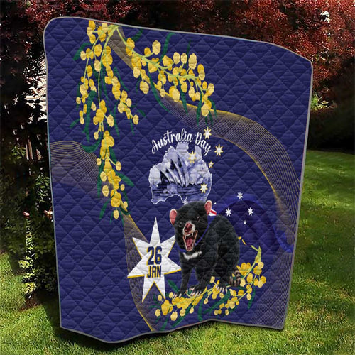 Tasimania Devil Australia Day Quilt Aussie Aussie Aussie Oi! Oi! Oi! - Blue