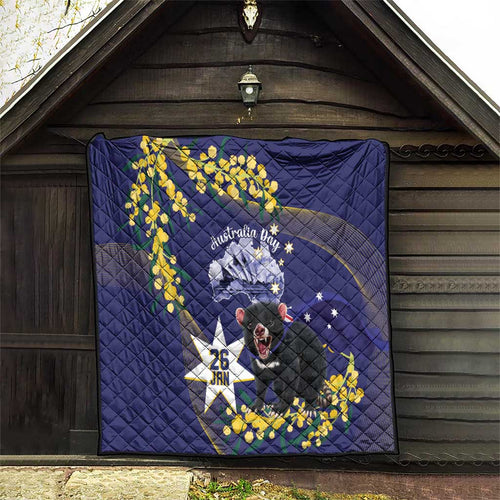 Tasimania Devil Australia Day Quilt Aussie Aussie Aussie Oi! Oi! Oi! - Blue