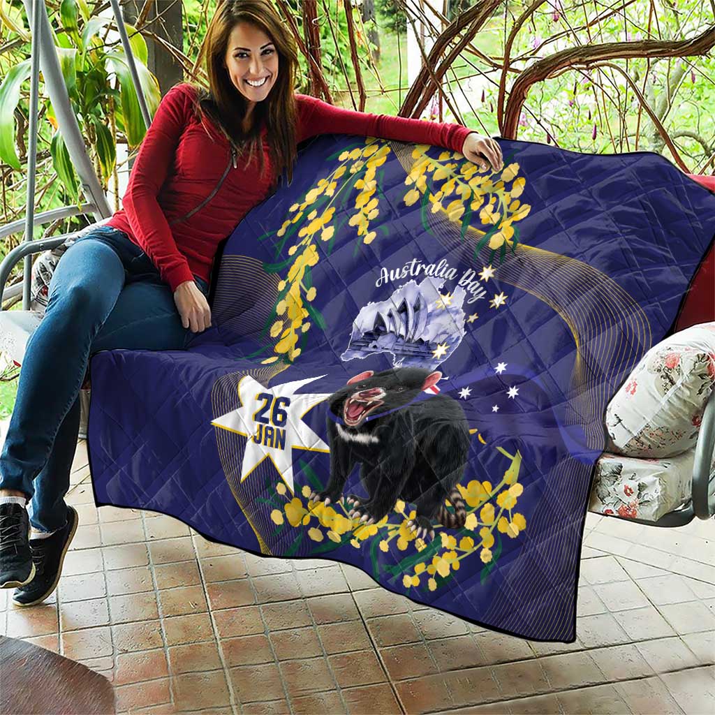 Tasimania Devil Australia Day Quilt Aussie Aussie Aussie Oi! Oi! Oi! - Blue