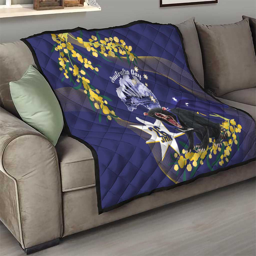 Tasimania Devil Australia Day Quilt Aussie Aussie Aussie Oi! Oi! Oi! - Blue