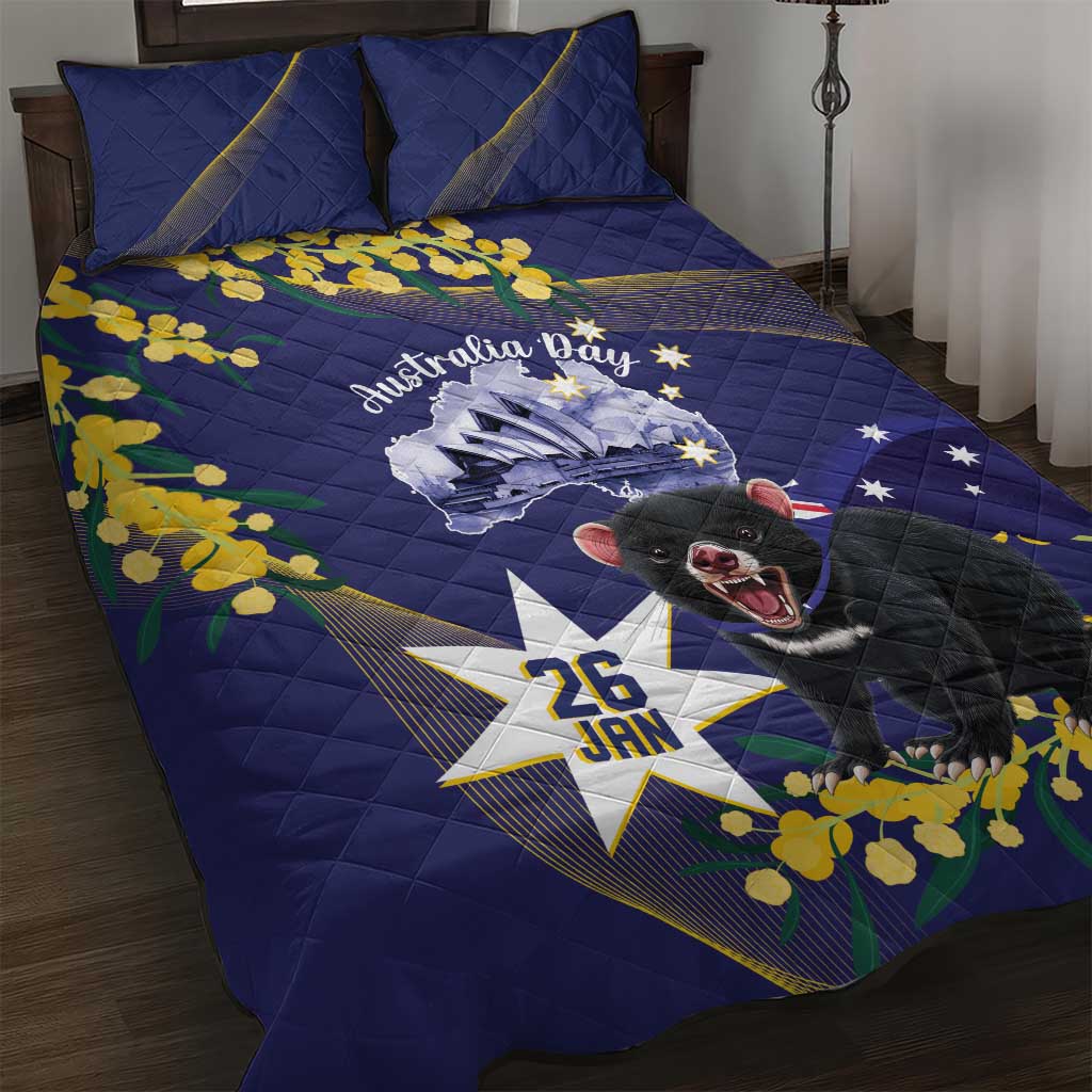 Tasimania Devil Australia Day Quilt Bed Set Aussie Aussie Aussie Oi! Oi! Oi! - Blue