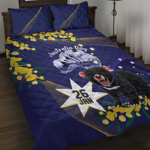 Tasimania Devil Australia Day Quilt Bed Set Aussie Aussie Aussie Oi! Oi! Oi! - Blue