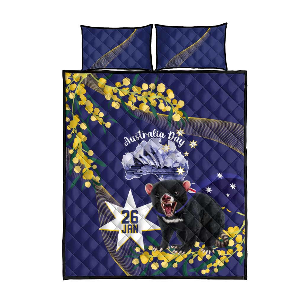 Tasimania Devil Australia Day Quilt Bed Set Aussie Aussie Aussie Oi! Oi! Oi! - Blue