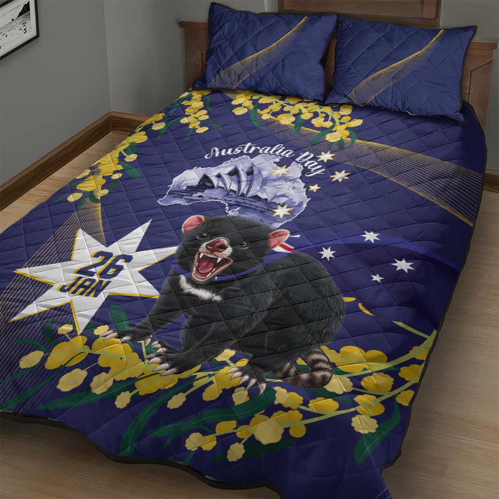 Tasimania Devil Australia Day Quilt Bed Set Aussie Aussie Aussie Oi! Oi! Oi! - Blue