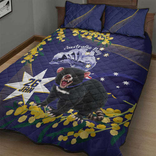 Tasimania Devil Australia Day Quilt Bed Set Aussie Aussie Aussie Oi! Oi! Oi! - Blue