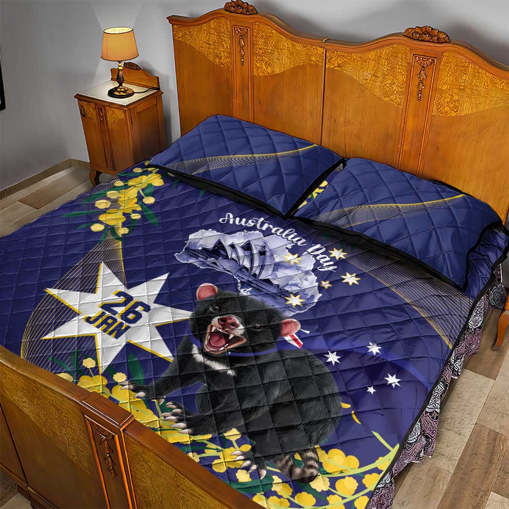 Tasimania Devil Australia Day Quilt Bed Set Aussie Aussie Aussie Oi! Oi! Oi! - Blue