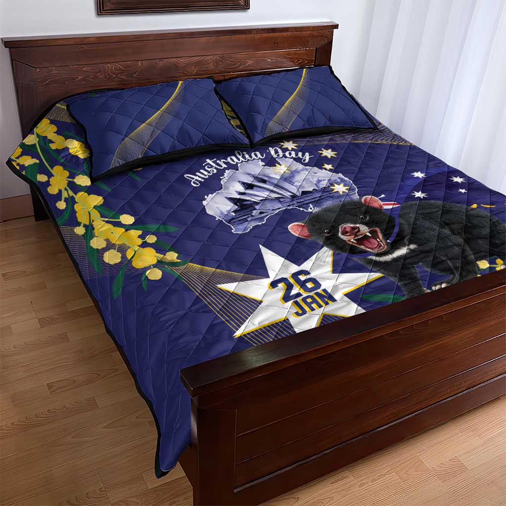 Tasimania Devil Australia Day Quilt Bed Set Aussie Aussie Aussie Oi! Oi! Oi! - Blue