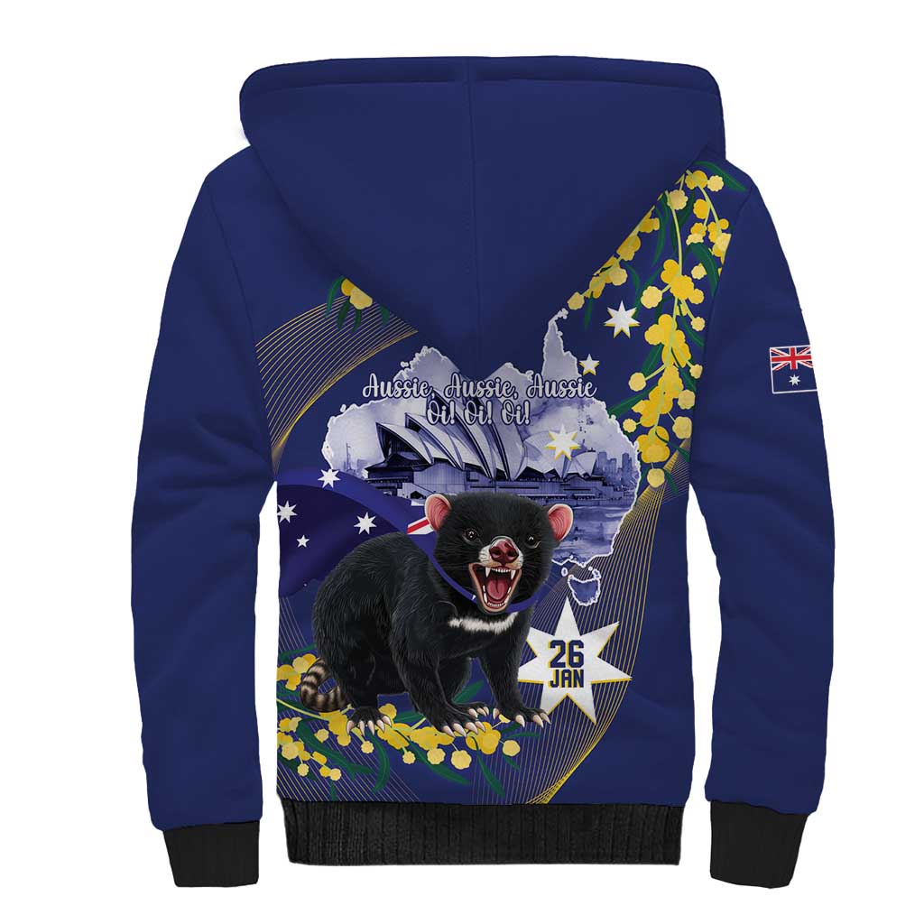 Tasimania Devil Australia Day Sherpa Hoodie Aussie Aussie Aussie Oi! Oi! Oi! - Blue
