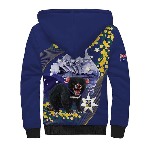 Tasimania Devil Australia Day Sherpa Hoodie Aussie Aussie Aussie Oi! Oi! Oi! - Blue