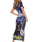 Tasimania Devil Australia Day Short Sleeve Bodycon Dress Aussie Aussie Aussie Oi! Oi! Oi! - Blue