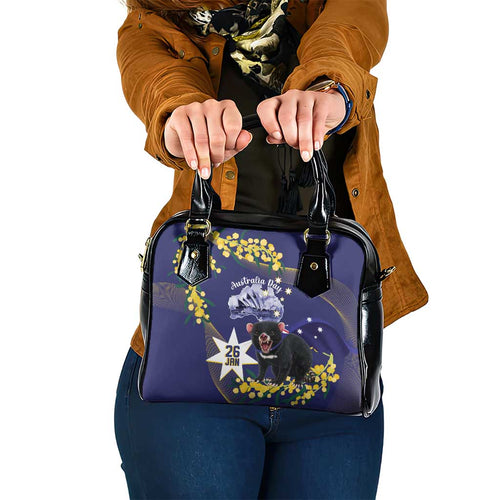 Tasimania Devil Australia Day Shoulder Handbag Aussie Aussie Aussie Oi! Oi! Oi! - Blue