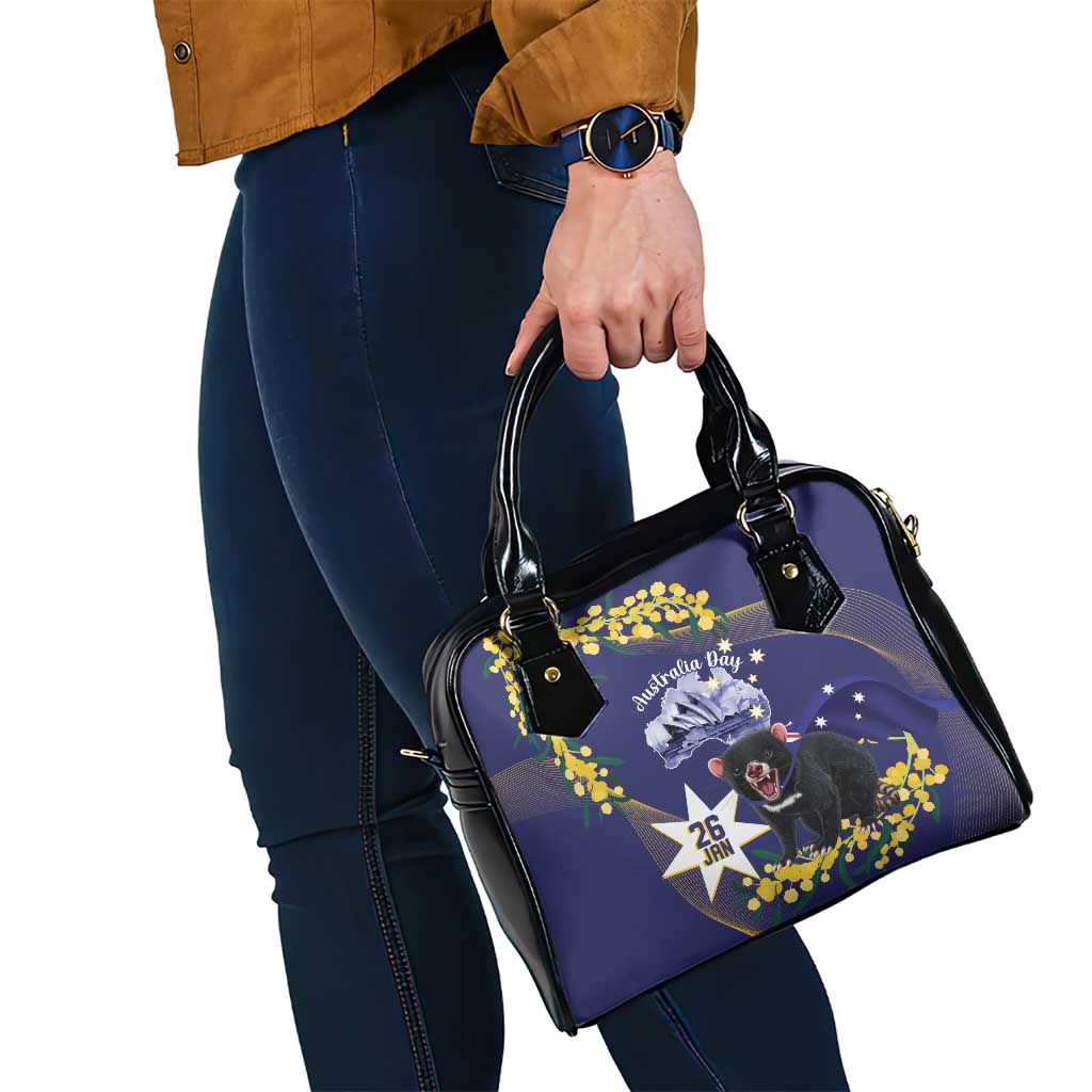 Tasimania Devil Australia Day Shoulder Handbag Aussie Aussie Aussie Oi! Oi! Oi! - Blue