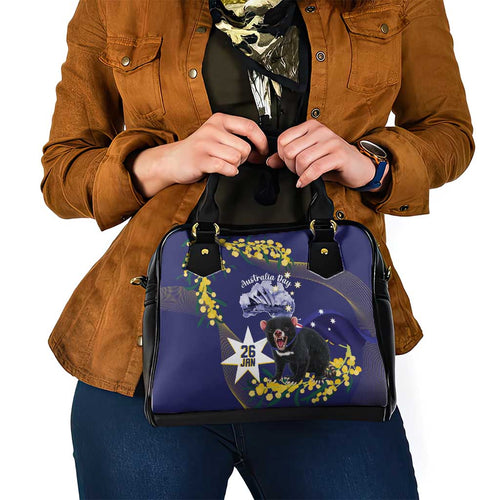 Tasimania Devil Australia Day Shoulder Handbag Aussie Aussie Aussie Oi! Oi! Oi! - Blue