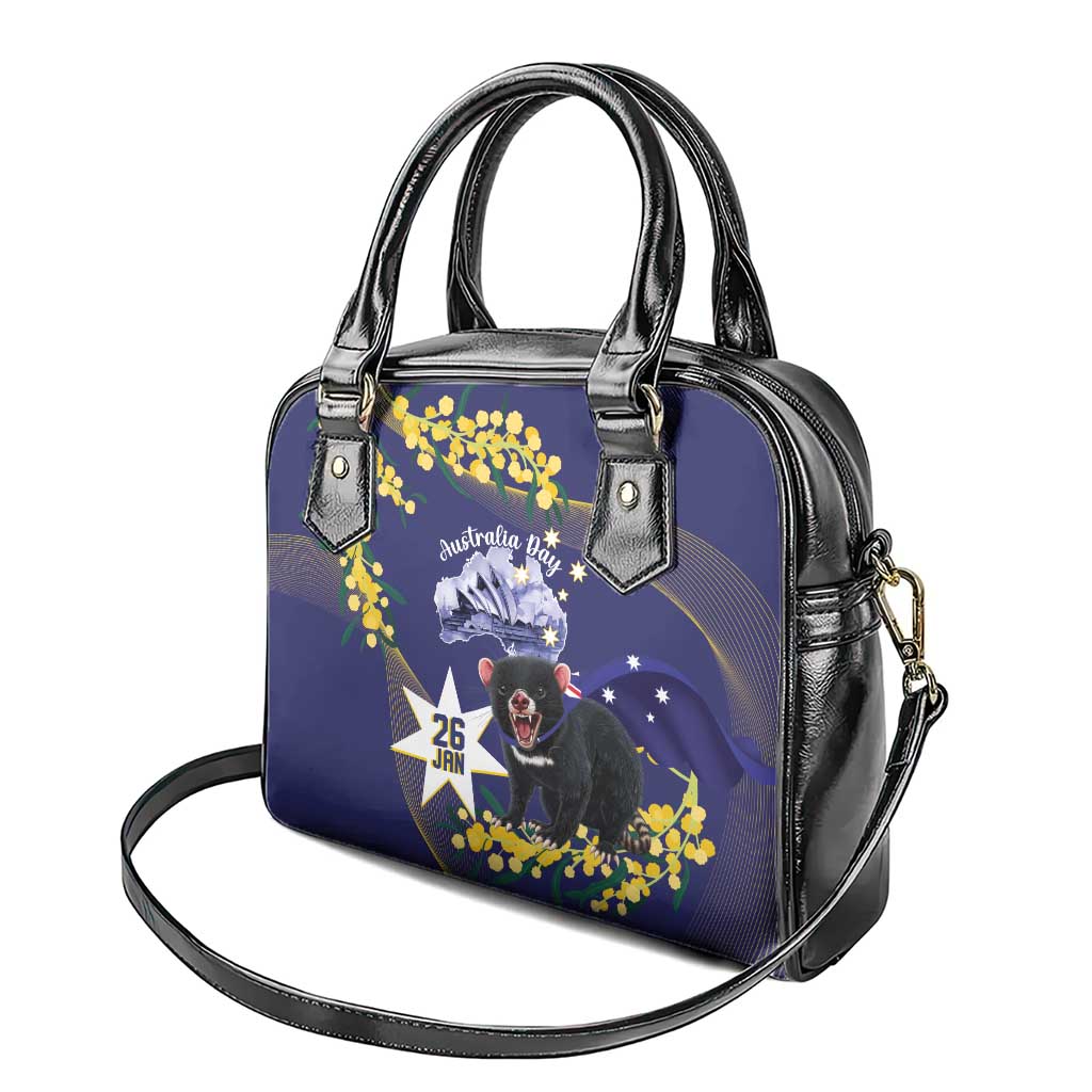 Tasimania Devil Australia Day Shoulder Handbag Aussie Aussie Aussie Oi! Oi! Oi! - Blue