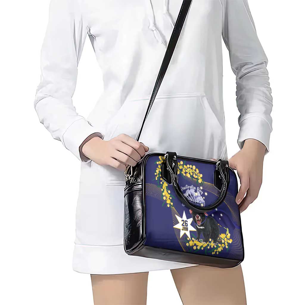 Tasimania Devil Australia Day Shoulder Handbag Aussie Aussie Aussie Oi! Oi! Oi! - Blue