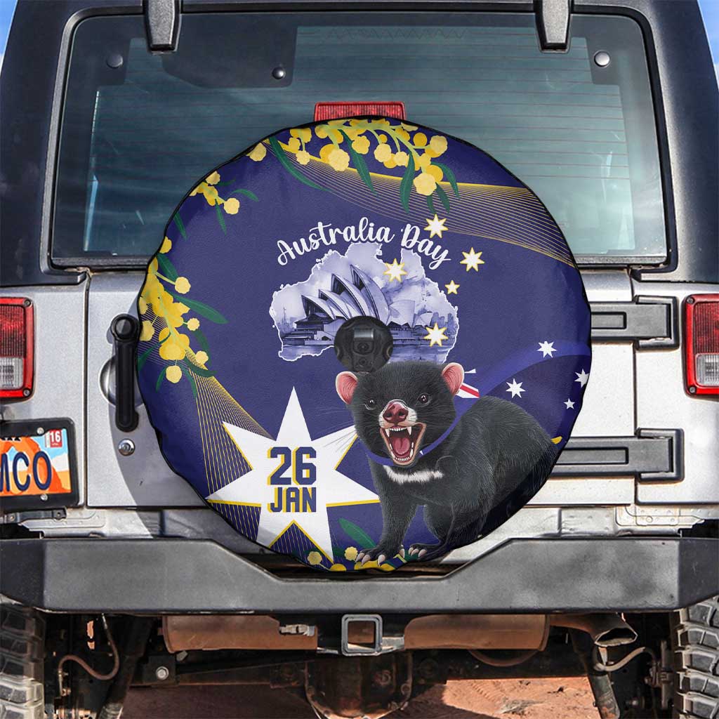 Tasimania Devil Australia Day Spare Tire Cover Aussie Aussie Aussie Oi! Oi! Oi! - Blue