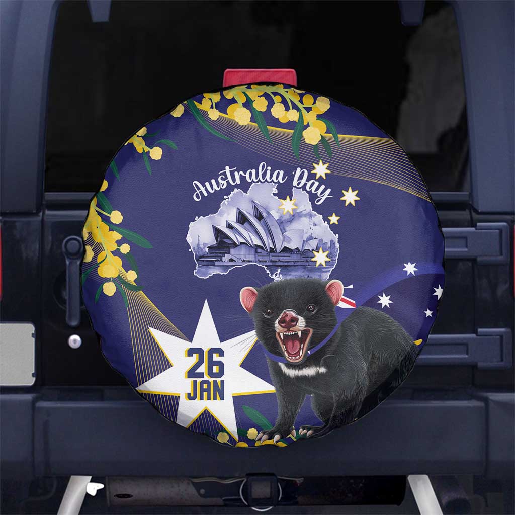 Tasimania Devil Australia Day Spare Tire Cover Aussie Aussie Aussie Oi! Oi! Oi! - Blue