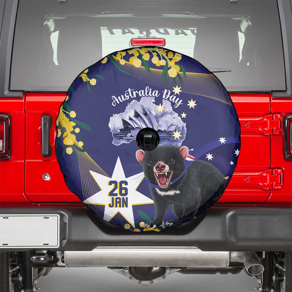 Tasimania Devil Australia Day Spare Tire Cover Aussie Aussie Aussie Oi! Oi! Oi! - Blue