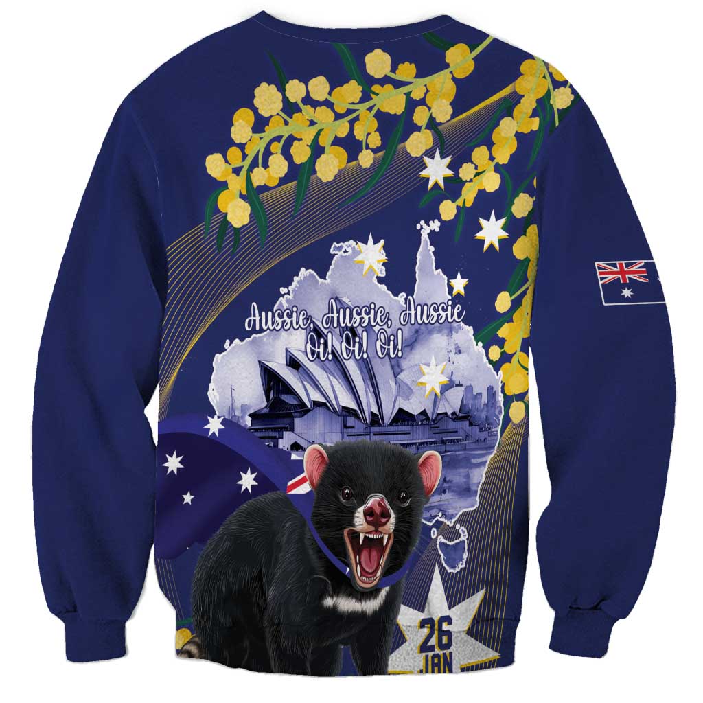 Tasimania Devil Australia Day Sweatshirt Aussie Aussie Aussie Oi! Oi! Oi! - Blue
